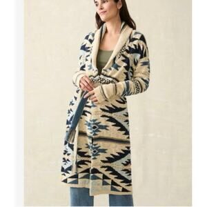 FAHERTY B. Yellowtail Paloma Aztec Longline Duster Cardigan BLUE SMALL NO BELT